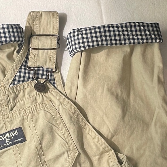 NEW Oshkosh Bgosh 3T khaki and blue plaid overalls pants Toddler - Picture 2 of 9